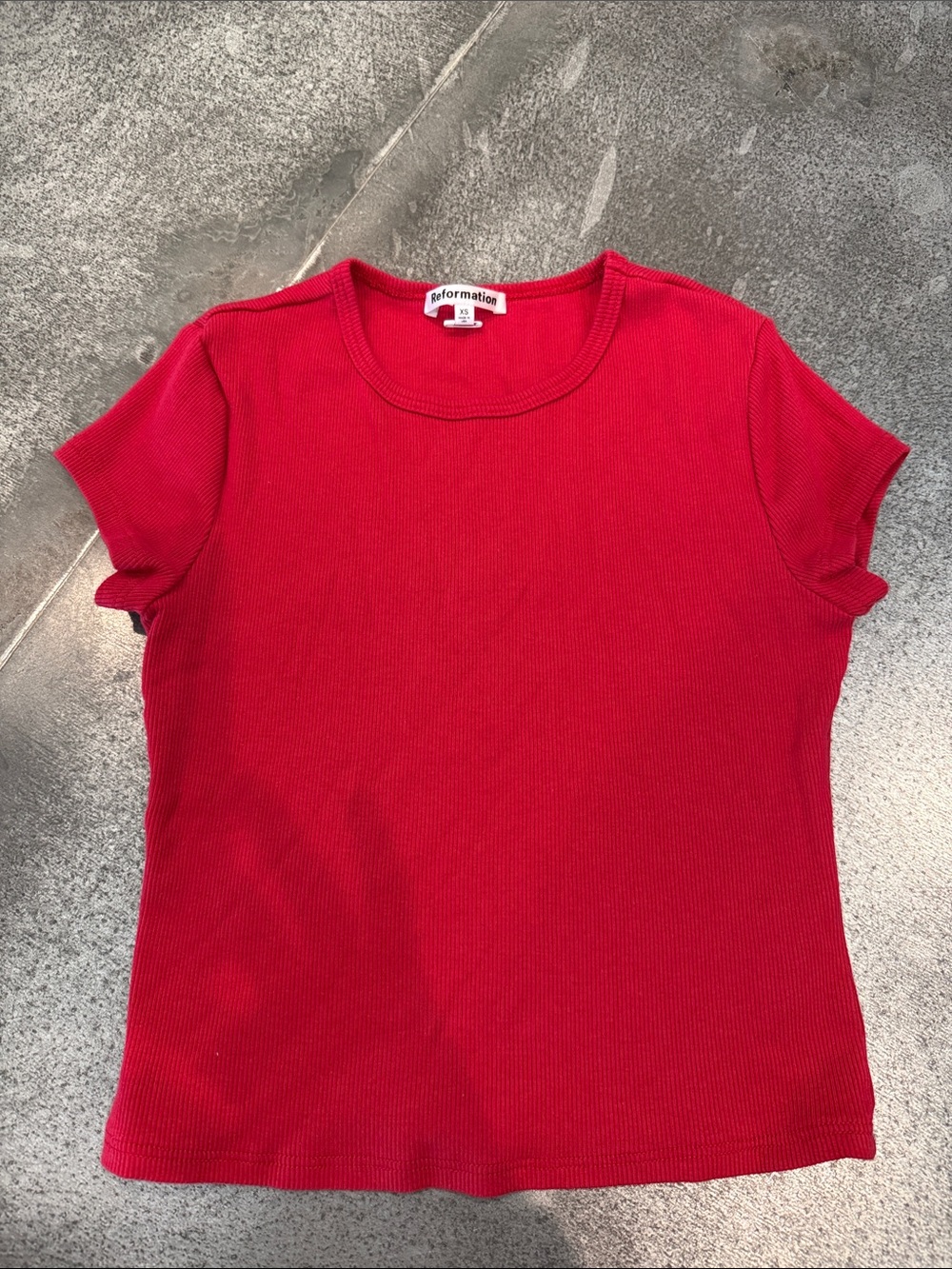 Reformation Bright Red Ribbed Short Sleeve Tee